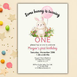 Invitación Un conejo es un simple Chica lindo primer cumpleañ