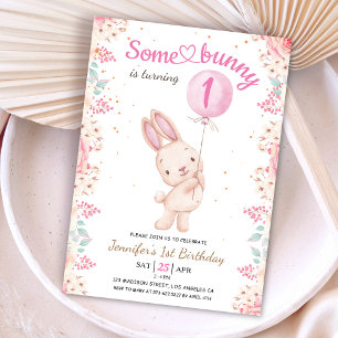 Invitación ¡Un conejo es UNO! 1.ᵉʳ Chica de cumpleaños globo 