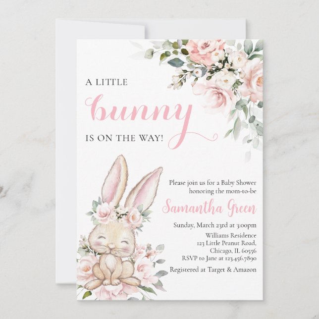 Invitación Un conejo está en camino a Baby Shower (Anverso)