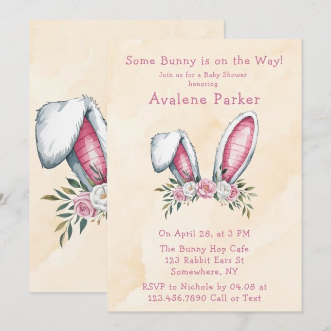 Invitación ¡Un conejo está en camino! Firma de bienvenida de  (Anverso / Reverso)