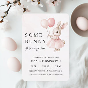 Invitación Un conejo está teniendo un cumpleaños   Rosa paste