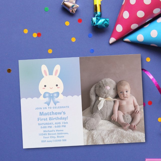 Invitación Un conejo lindo es la primera foto de cumpleaños d (Subido por el creador)