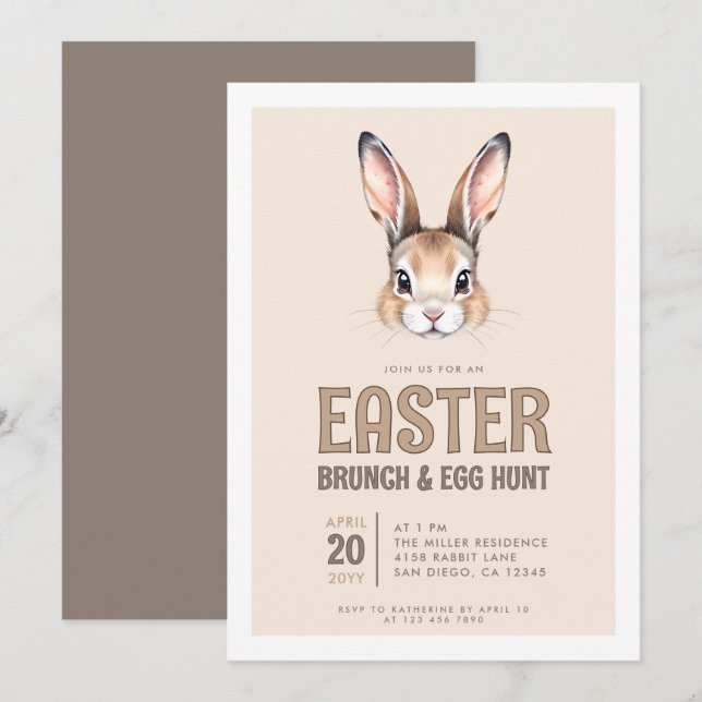 Invitación Un conejo lindo se enfrenta a un brunch de Pascua  (Anverso / Reverso)