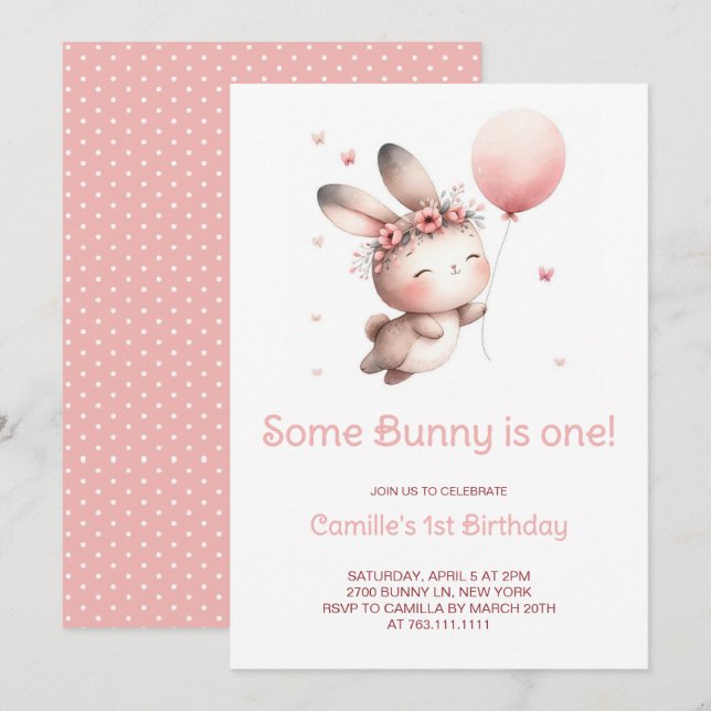 Invitación Un conejo se está convirtiendo en un cumpleaños Ch (Anverso / Reverso)