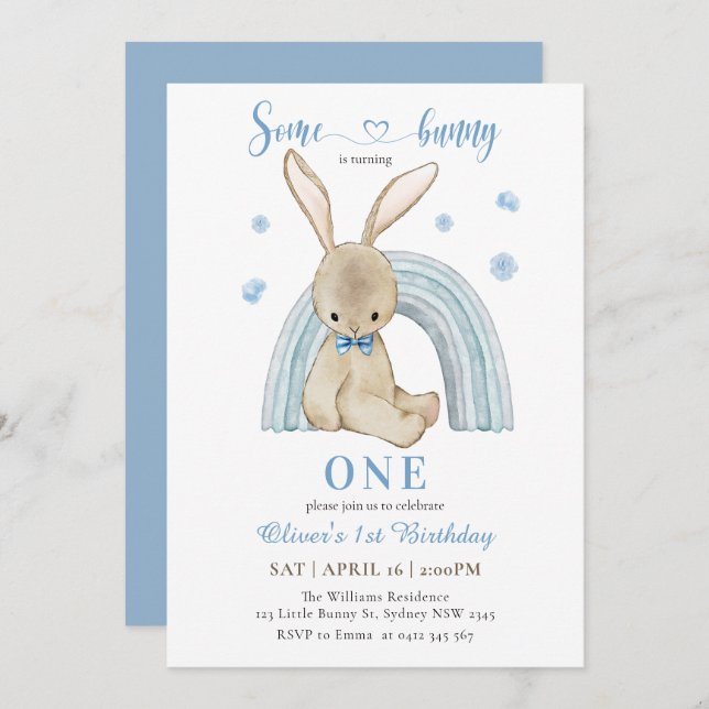 Invitación Un conejo se está convirtiendo en un niño primer c (Anverso / Reverso)