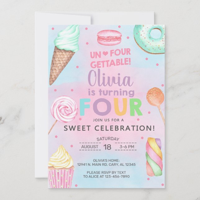 Invitación Un cuarto chica con cuatro invitados para su cuart (Anverso)