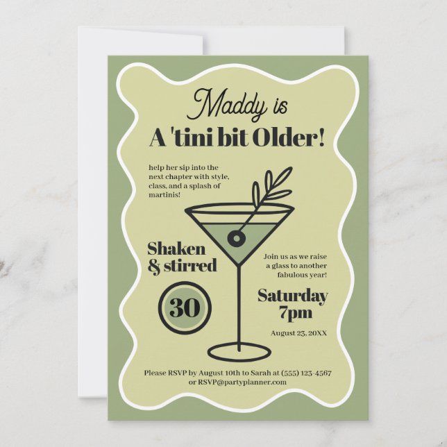 Invitación Un cumpleaños con temática martiní un poco mayor (Anverso)