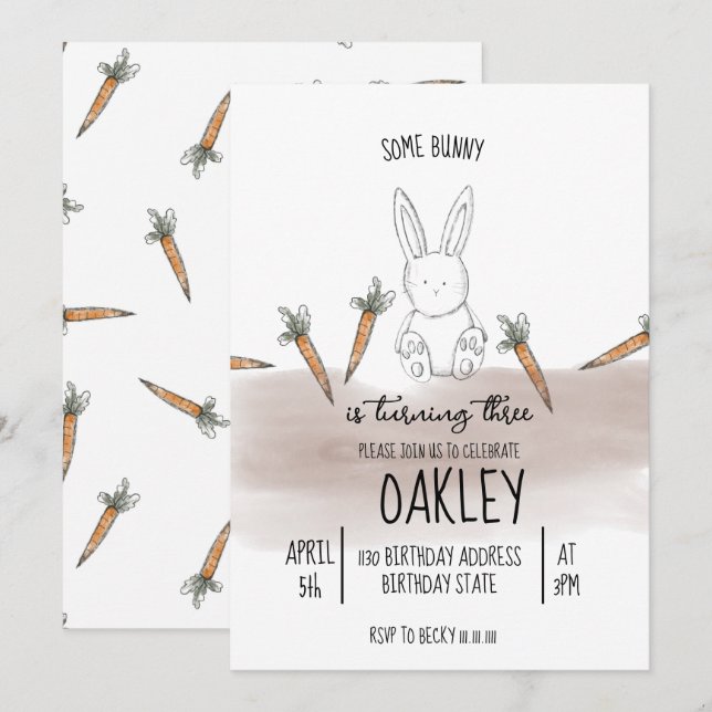 Invitación Un cumpleaños de Bunny Boy (Anverso / Reverso)