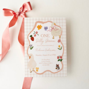 Invitación Un Cumpleaños de Primer Año Cottagecore de Gingham