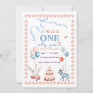 Invitación Un Cumpleaños de una Niña Silly Goose Acuarela