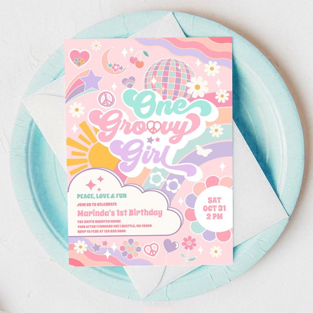 Invitación Un Cumpleaños Disco Arcoíris Soleado Groovy (Subido por el creador)