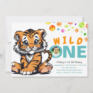 Invitación Un cumpleaños salvaje del tigre Naranja lindo   Fi