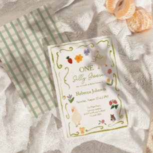 Invitación Un Cumpleaños Tonto de Ganso de Cuadros Cottagecor