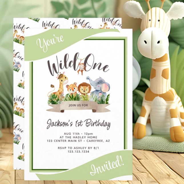 Invitación Un cumpleaños verde para un salvaje Safari lindo (Subido por el creador)