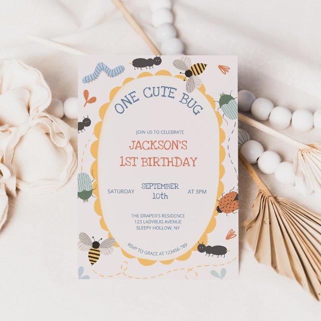 Invitación Un Cute Bug Insecto Jardín Primer Cumpleaños (Subido por el creador)