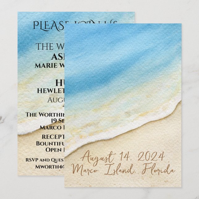 Invitación Un Día Agradable Para Una Boda En La Playa - Invit (Anverso / Reverso)