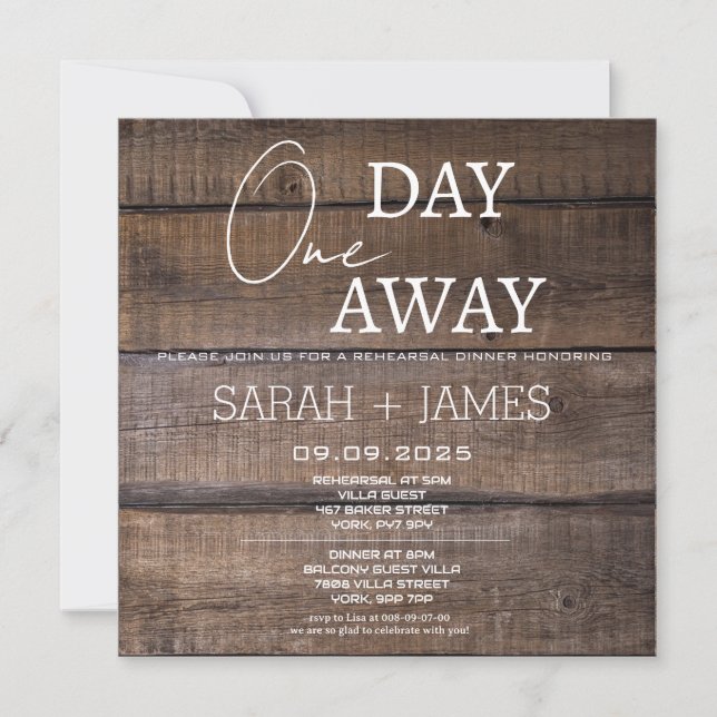 Invitación Un día antes del ensayo Boda de la cena (Anverso)