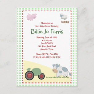 Invitación Un día en la granja Barnyard Baby Shower 4.25 x 5.
