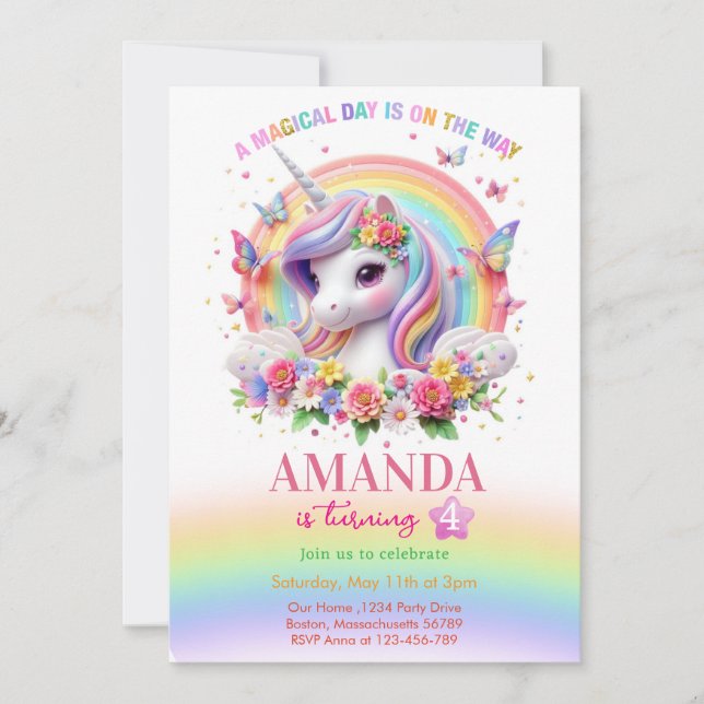 Invitación Un día mágico está en camino de cumpleaños (Anverso)