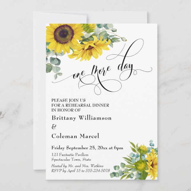 Invitación Un día más acuarela Floral Ensayo de cena (Anverso)