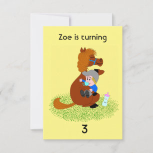 Invitación Un divertido y lindo pony con un bebé - cumpleaños