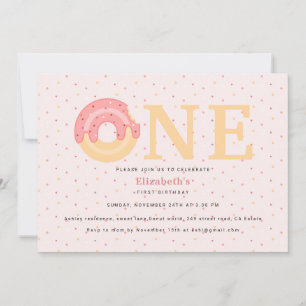Invitación Un donut rosado lindo un aspersor primer cumpleaño