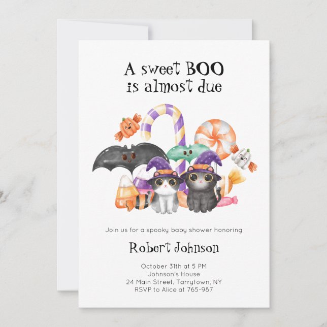 Invitación Un dulce Baby Shower con temas de Halloween (Anverso)