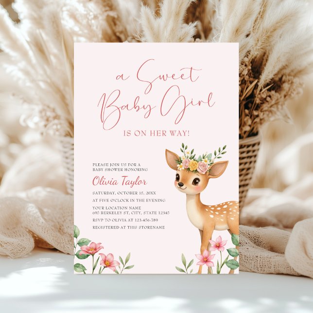 Invitación Un dulce bebé Baby Shower de ciervo floral (Subido por el creador)