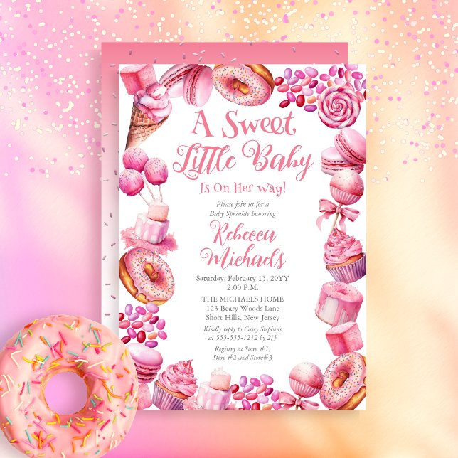 Invitación Un dulce bebé Chica de marco de caramelo (A Sweet Little Baby Candy Frame Girl Baby Shower Invitation)