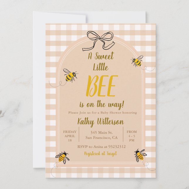 Invitación Un dulce bebe de miel Gingham Baby Shower (Anverso)
