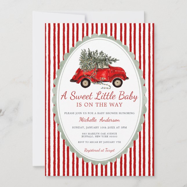 Invitación Un dulce bebé está en camino Rustic Red (Anverso)