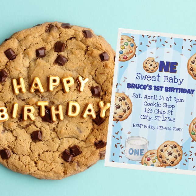 Invitación Un dulce bebé, galleta azul cumpleaños 1 (Subido por el creador)