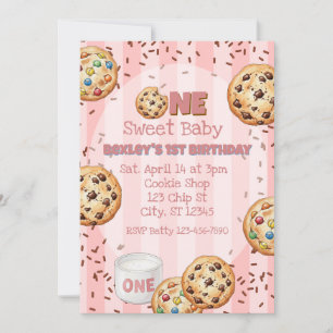 Invitación Un dulce bebé, Galleta rosa cumpleaños 1