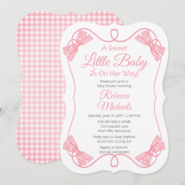 Invitación Un dulce bebé rosado se dobla Chica Baby Shower (Anverso / Reverso)