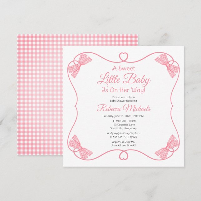 Invitación Un dulce bebé rosado se dobla Chica Baby Shower (Anverso / Reverso)