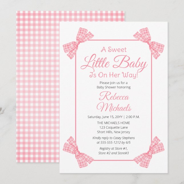 Invitación Un dulce bebé rosado se dobla Chica Baby Shower (Anverso / Reverso)