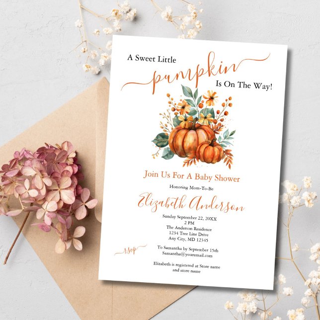 Invitación Un dulce calabaza caída otoño Baby Shower (A Little pumpkin is on the way baby shower invitation Fall Autumn Theme Gender Neutral)