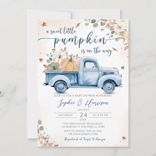 Invitación Un dulce calabaza en otoño caída Baby Shower (Anverso)