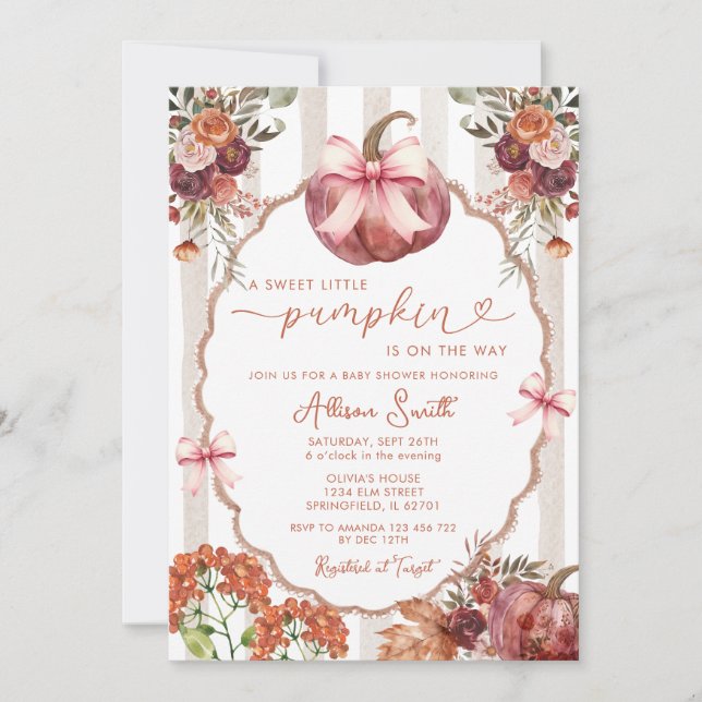 Invitación Un dulce calabaza Marsala Bow Baby Shower (Anverso)