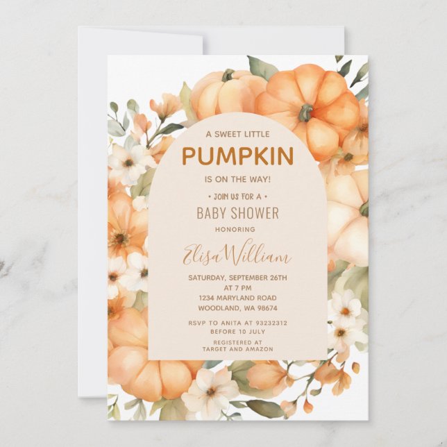 Invitación Un dulce calabaza pequeña Baby Shower (Anverso)