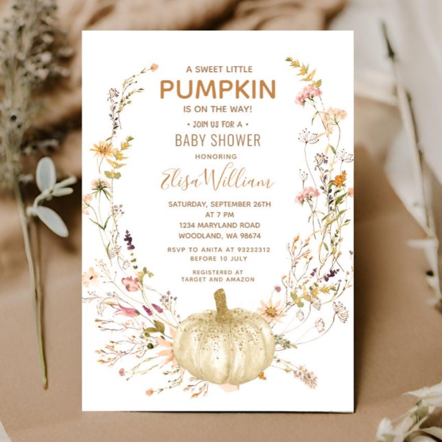 Invitación Un dulce calabaza y un Baby Shower de flores silve (Subido por el creador)