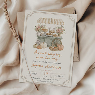 Invitación Un dulce carrito de postres para bebé niño otoño B