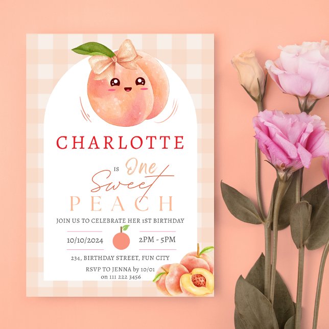 Invitación Un dulce Chica de Peach primer cumpleaños (One Sweet Peach 1st First Birthday Invitation)
