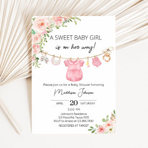 Invitación Un dulce Chica de ropa de bebé Baby Shower