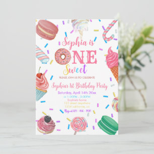 Invitación Un dulce Chica Donut Postre rosa Primer cumpleaños