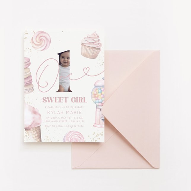 Invitación Un dulce Chica Pastel Candy primer cumpleaños (Subido por el creador)