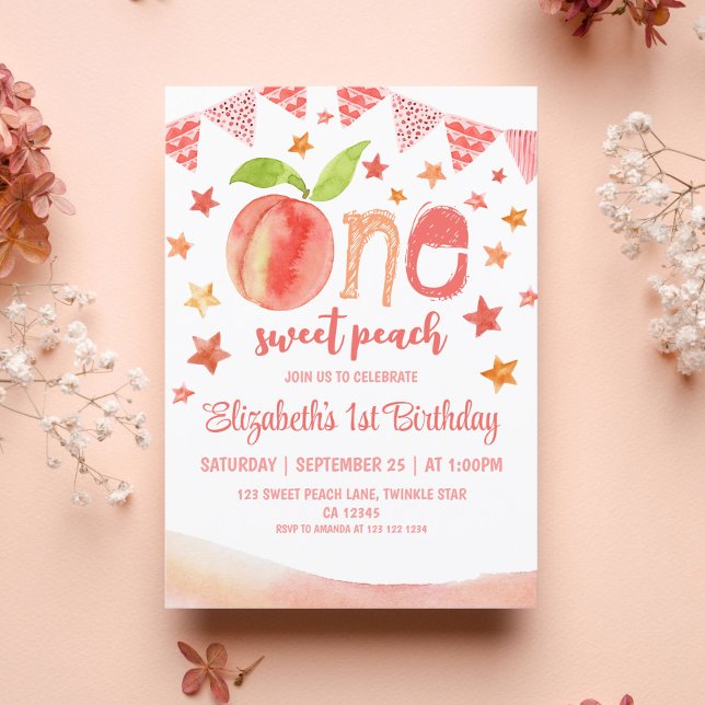 Invitación Un dulce Chica Peach primer cumpleaños (Subido por el creador)