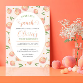 Invitación Un dulce Chica Peach primer cumpleaños