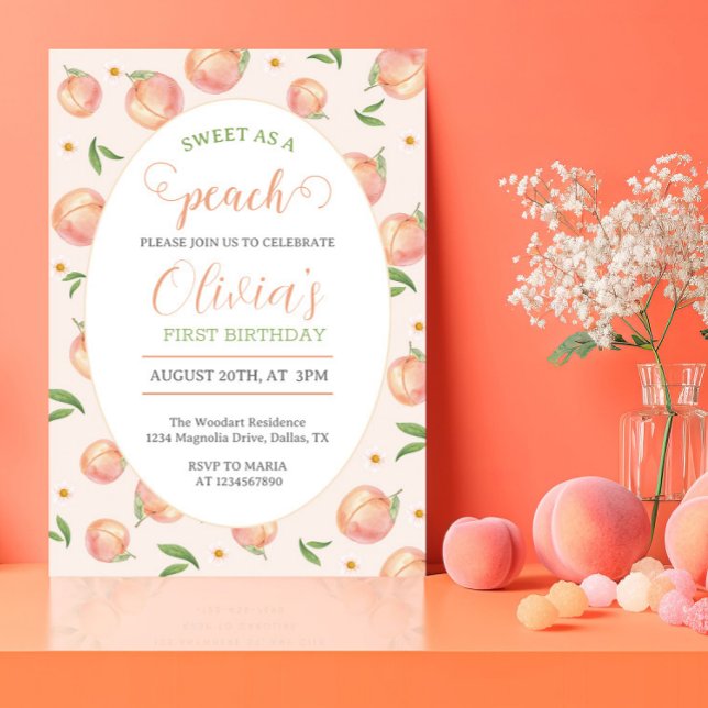 Invitación Un dulce Chica Peach primer cumpleaños (Subido por el creador)