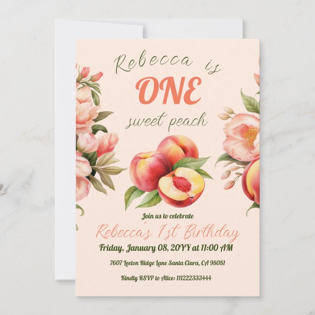 Invitación Un dulce Chica veraniego floral primer cumpleaños (Anverso)